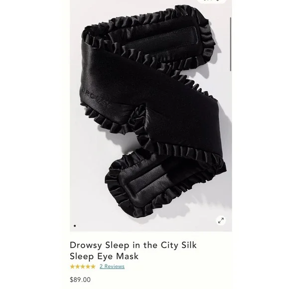 Drowsy Sleep in the City Silk Sleep Eye Mask Women Black Ruffle Blackout Travel - Picture 9 of 10